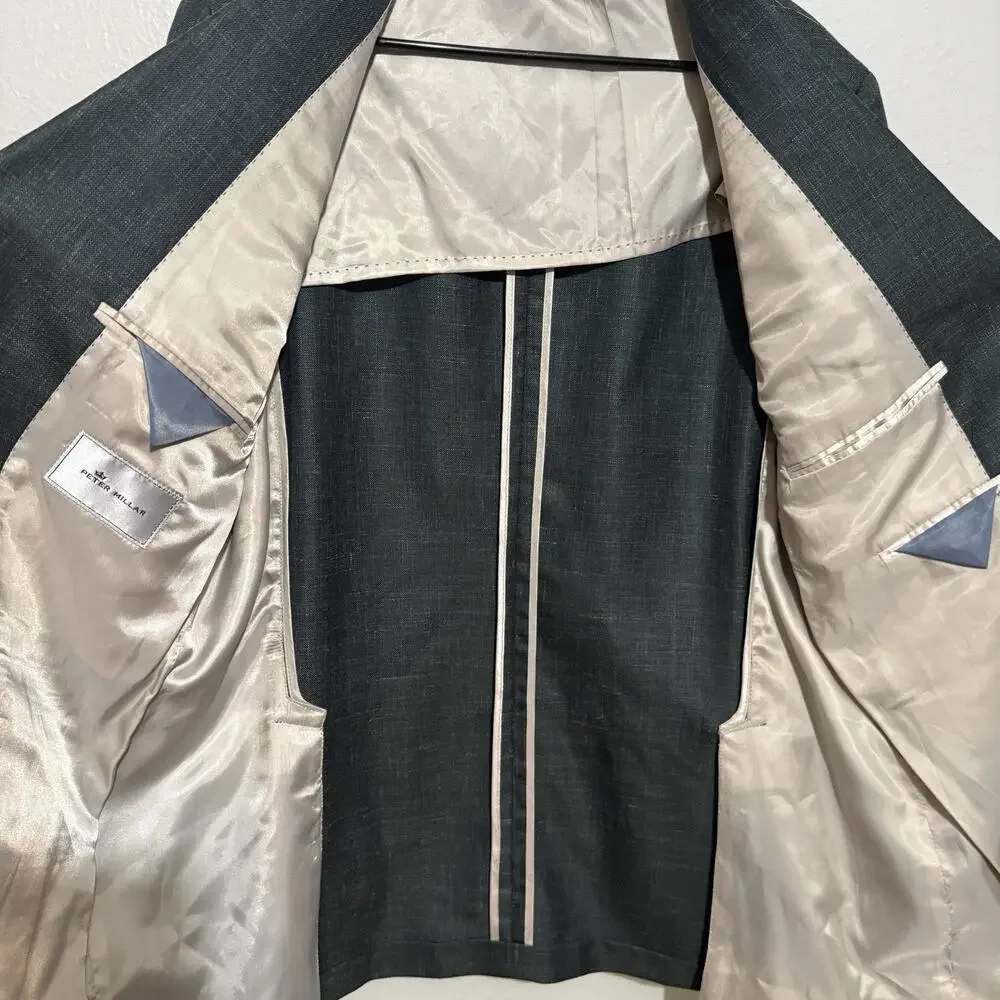 Peter Millar Crown Wool Silk Linen Sport‎ Coat Soft Jacket XL 46T Dark Green